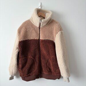 Aritzia Wilfred Free The Teddy Jacket Coat Brown Cream Colour Block Size Large